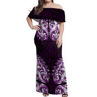 New Zealand Ta Moko Off Shoulder Maxi Dress Aotearoa Maori Chest Tattoo Purple LT14 Women Purple - Polynesian Pride