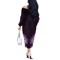 New Zealand Ta Moko Off The Shoulder Long Sleeve Dress Aotearoa Maori Chest Tattoo Purple LT14 - Polynesian Pride
