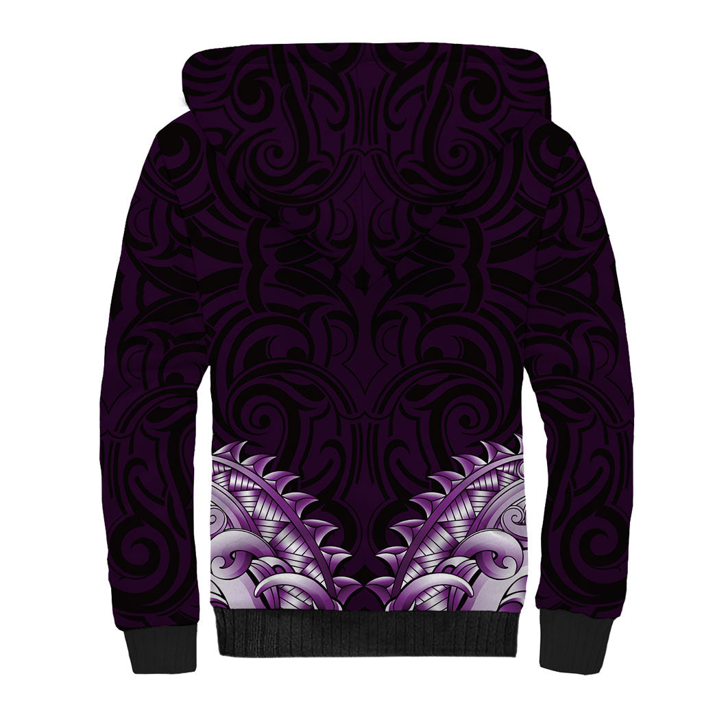 New Zealand Ta Moko Sherpa Hoodie Aotearoa Maori Chest Tattoo Purple LT14 - Polynesian Pride