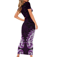 New Zealand Ta Moko Short Sleeve Bodycon Dress Aotearoa Maori Chest Tattoo Purple LT14 - Polynesian Pride