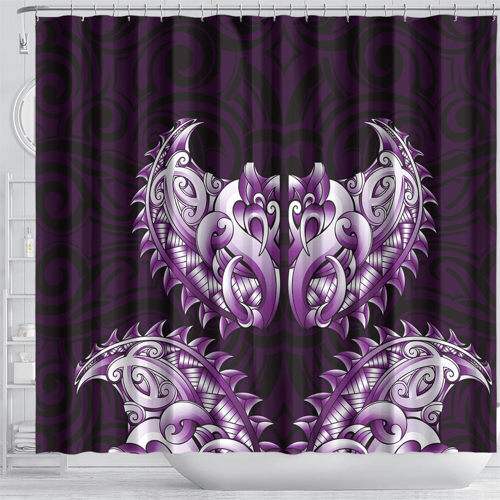 New Zealand Ta Moko Shower Curtain Aotearoa Maori Chest Tattoo Purple LT14 - Polynesian Pride