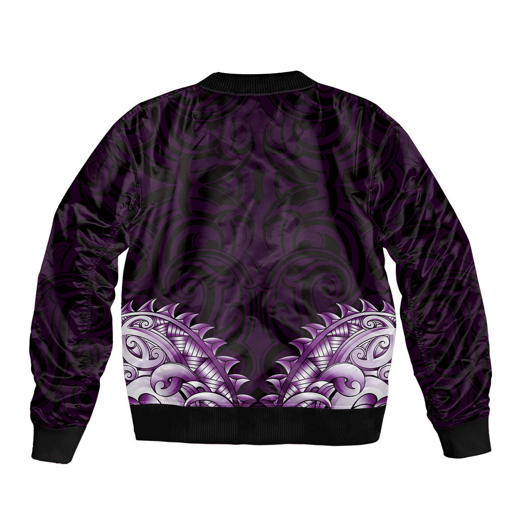 New Zealand Ta Moko Sleeve Zip Bomber Jacket Aotearoa Maori Chest Tattoo Purple LT14 - Polynesian Pride