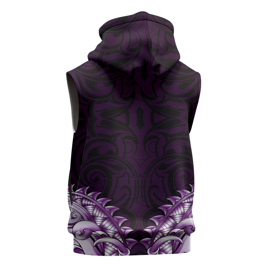 New Zealand Ta Moko Sleeveless Hoodie Aotearoa Maori Chest Tattoo Purple LT14 - Polynesian Pride