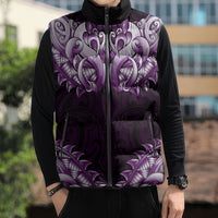 New Zealand Ta Moko Sleeveless Puffer Jacket Aotearoa Maori Chest Tattoo Purple LT14 - Polynesian Pride
