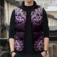 New Zealand Ta Moko Sleeveless Puffer Jacket Aotearoa Maori Chest Tattoo Purple LT14 - Polynesian Pride