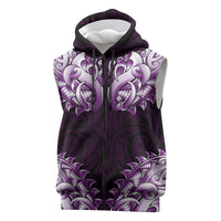 New Zealand Ta Moko Sleeveless Zip Hoodie Aotearoa Maori Chest Tattoo Purple LT14 Purple - Polynesian Pride
