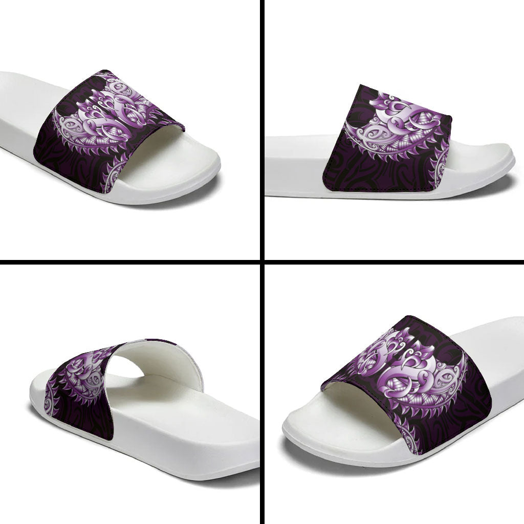 New Zealand Ta Moko Slide Sandals Aotearoa Maori Chest Tattoo Purple LT14 - Polynesian Pride