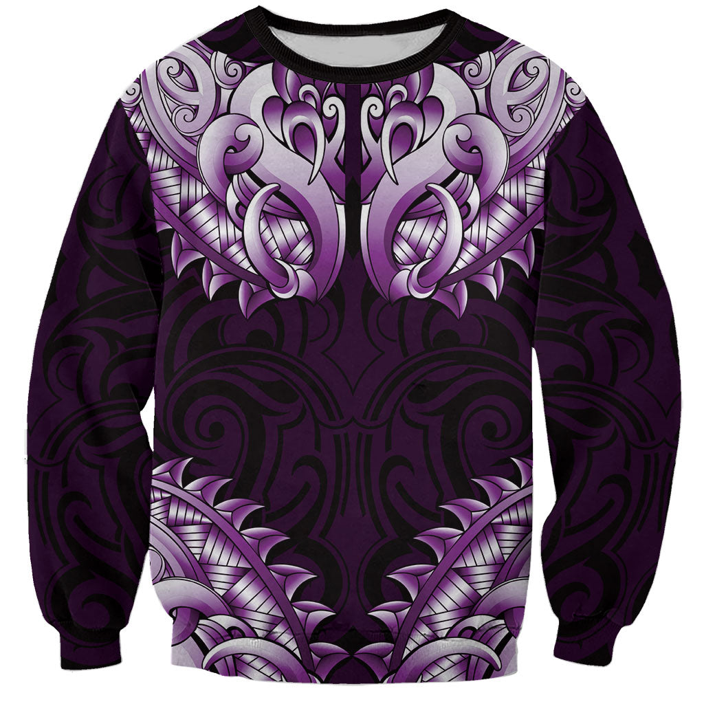 New Zealand Ta Moko Sweatshirt Aotearoa Maori Chest Tattoo Purple LT14 Unisex Purple - Polynesian Pride