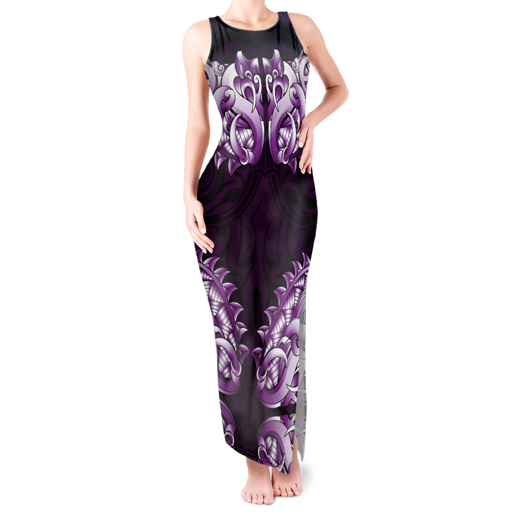 New Zealand Ta Moko Tank Maxi Dress Aotearoa Maori Chest Tattoo Purple LT14 Women Purple - Polynesian Pride