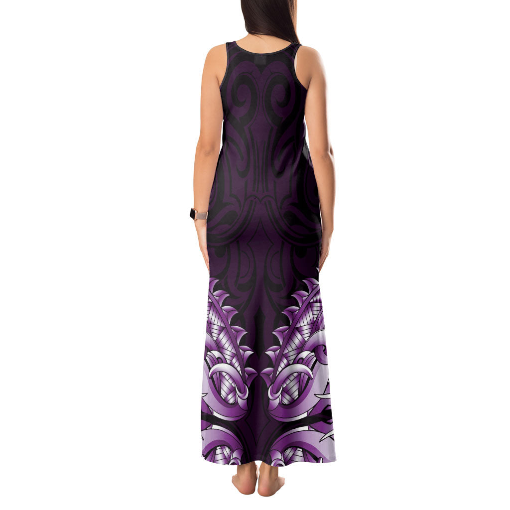New Zealand Ta Moko Tank Maxi Dress Aotearoa Maori Chest Tattoo Purple LT14 - Polynesian Pride