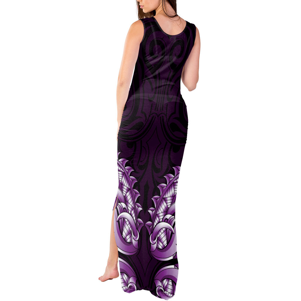 New Zealand Ta Moko Tank Maxi Dress Aotearoa Maori Chest Tattoo Purple LT14 - Polynesian Pride