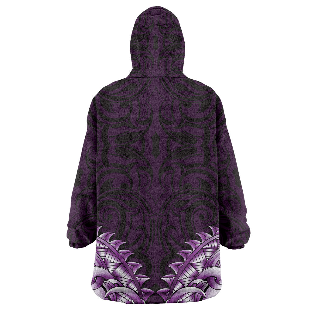New Zealand Ta Moko Wearable Blanket Hoodie Aotearoa Maori Chest Tattoo Purple LT14 - Polynesian Pride