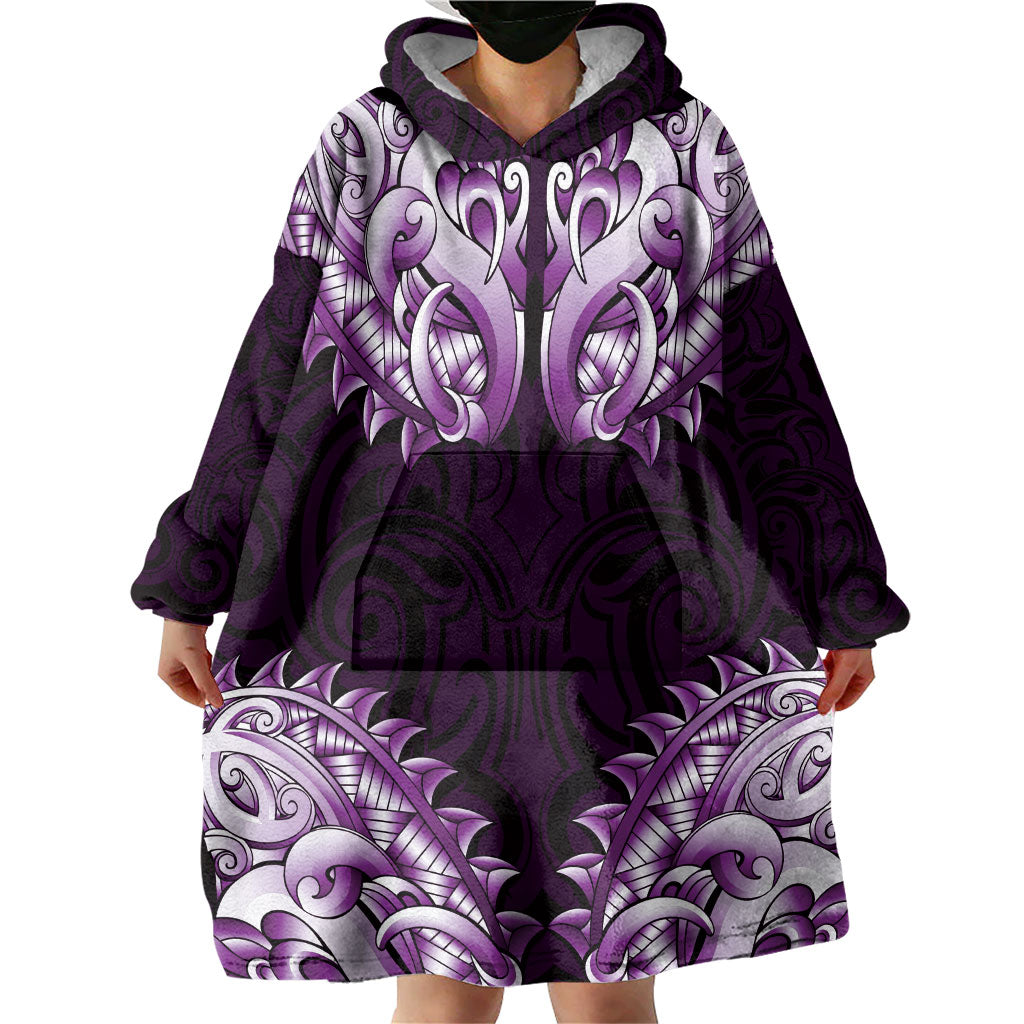 New Zealand Ta Moko Wearable Blanket Hoodie Aotearoa Maori Chest Tattoo Purple LT14 - Polynesian Pride
