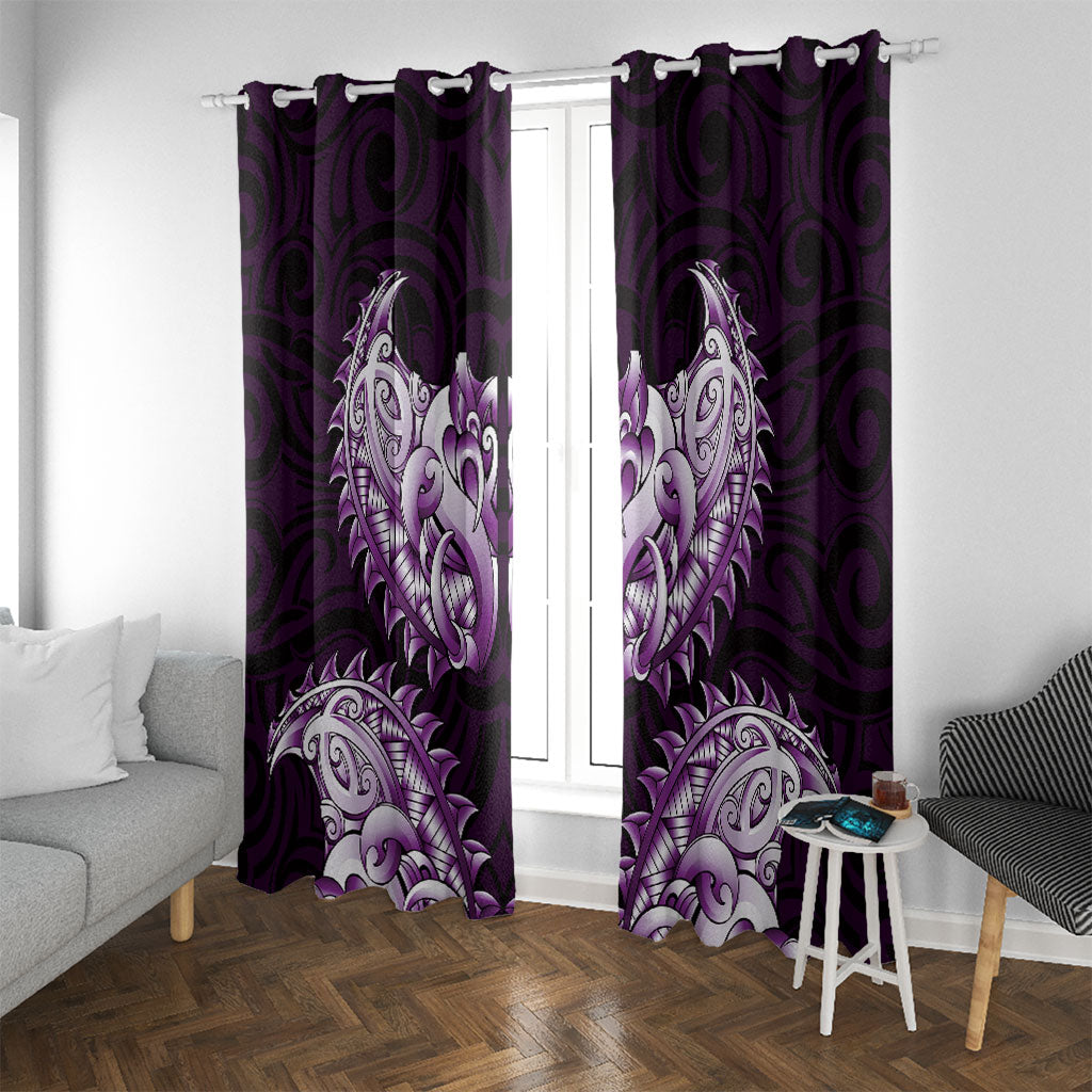 New Zealand Ta Moko Window Curtain Aotearoa Maori Chest Tattoo Purple LT14 With Grommets Purple - Polynesian Pride