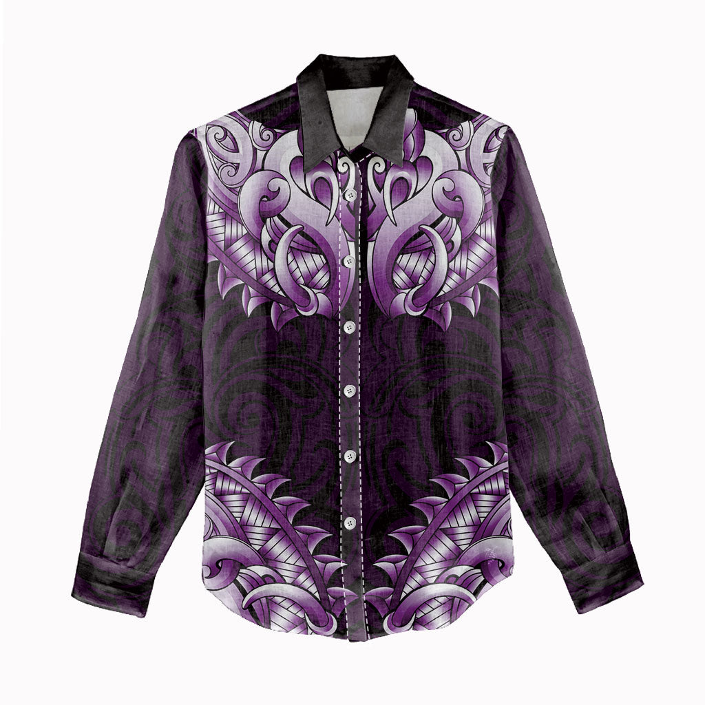 New Zealand Ta Moko Women Casual Shirt Aotearoa Maori Chest Tattoo Purple LT14 - Polynesian Pride