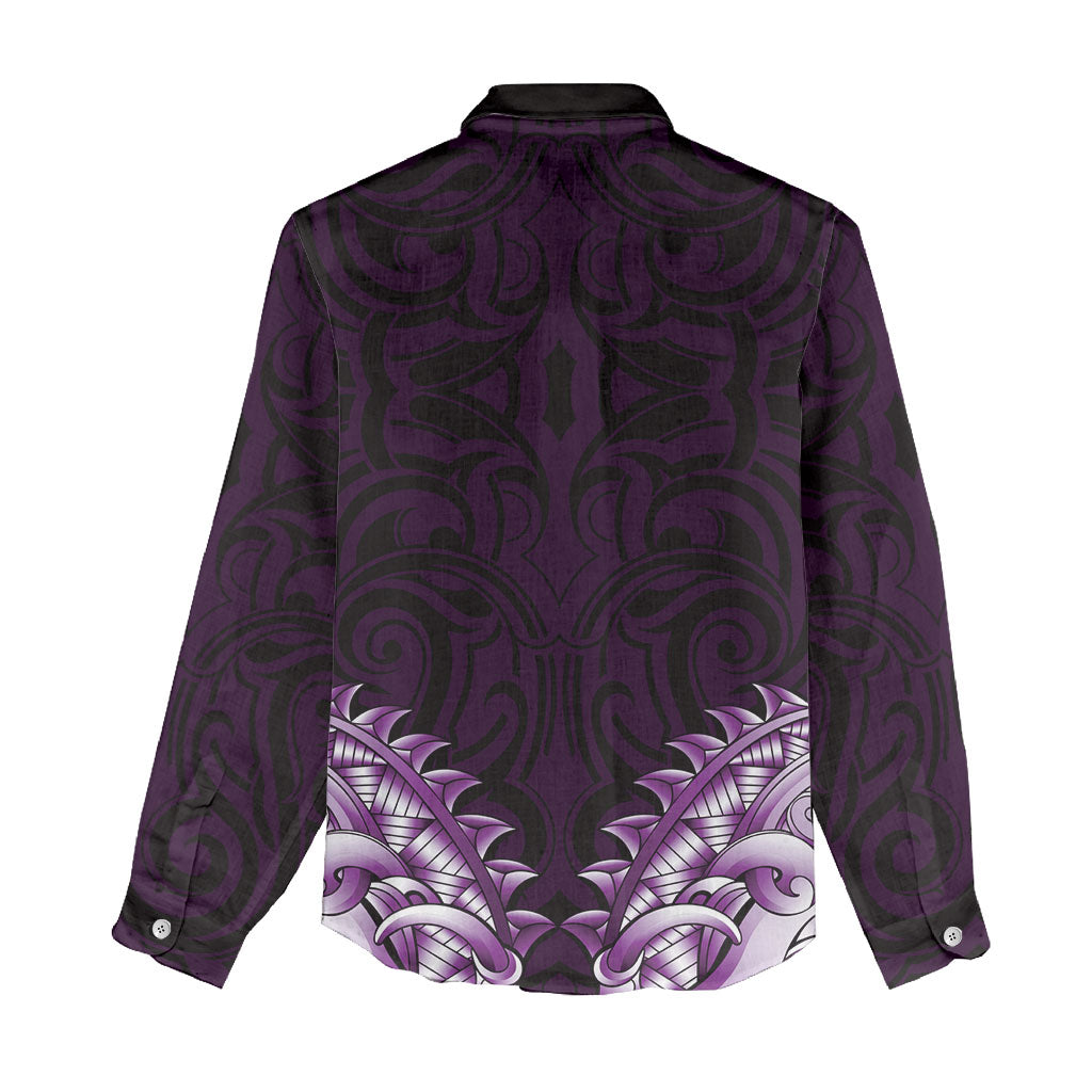 New Zealand Ta Moko Women Casual Shirt Aotearoa Maori Chest Tattoo Purple LT14 - Polynesian Pride