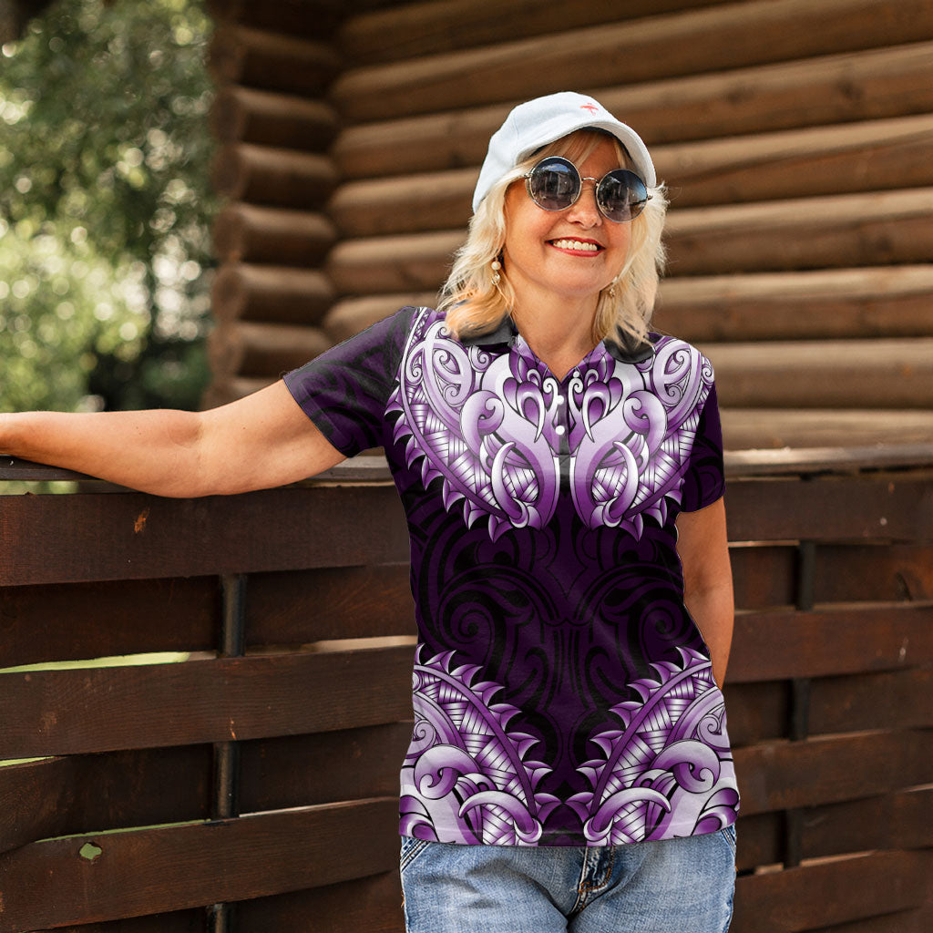 New Zealand Ta Moko Women Polo Shirt Aotearoa Maori Chest Tattoo Purple LT14 - Polynesian Pride
