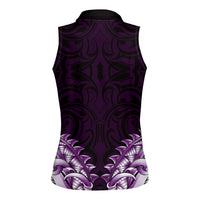 New Zealand Ta Moko Women Sleeveless Polo Shirt Aotearoa Maori Chest Tattoo Purple LT14 - Polynesian Pride