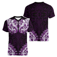 New Zealand Ta Moko Women V-Neck T-Shirt Aotearoa Maori Chest Tattoo Purple LT14 - Polynesian Pride
