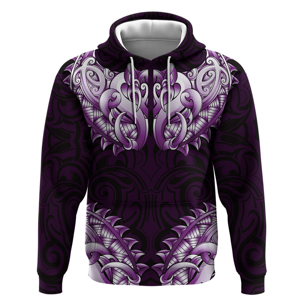 New Zealand Ta Moko Zip Hoodie Aotearoa Maori Chest Tattoo Purple LT14 Pullover Hoodie Purple - Polynesian Pride