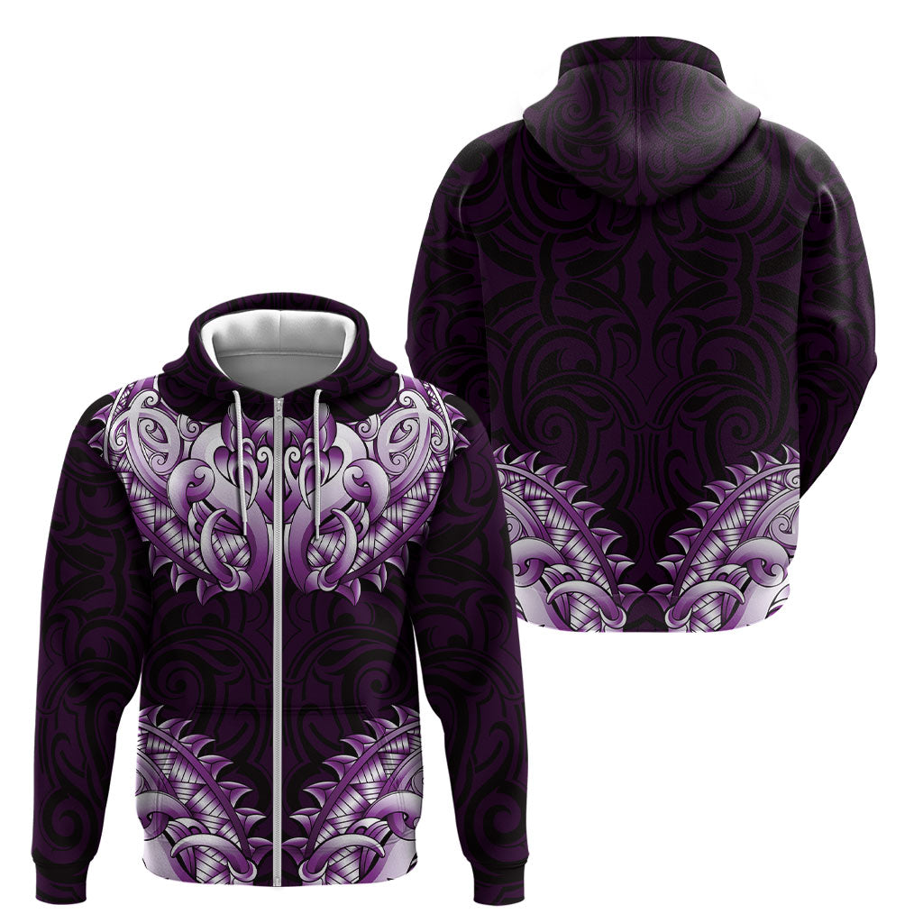 New Zealand Ta Moko Zip Hoodie Aotearoa Maori Chest Tattoo Purple LT14 - Polynesian Pride