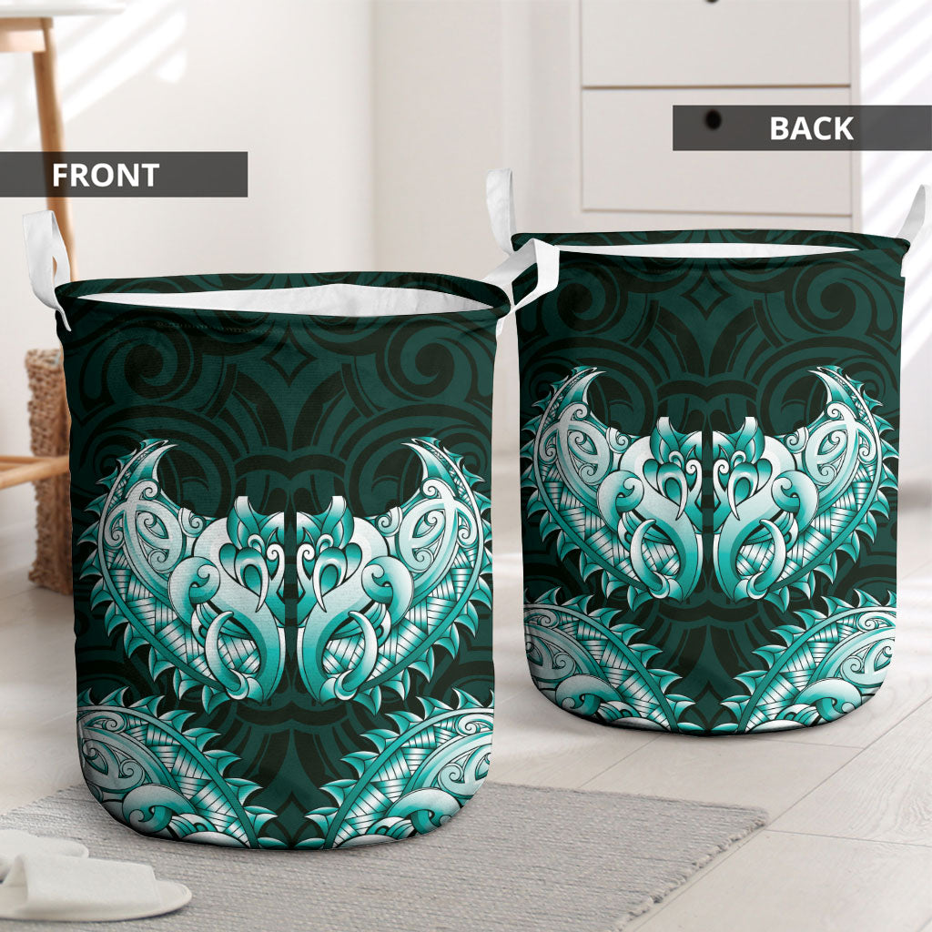 New Zealand Ta Moko Laundry Basket Aotearoa Maori Chest Tattoo Turquoise LT14 - Polynesian Pride