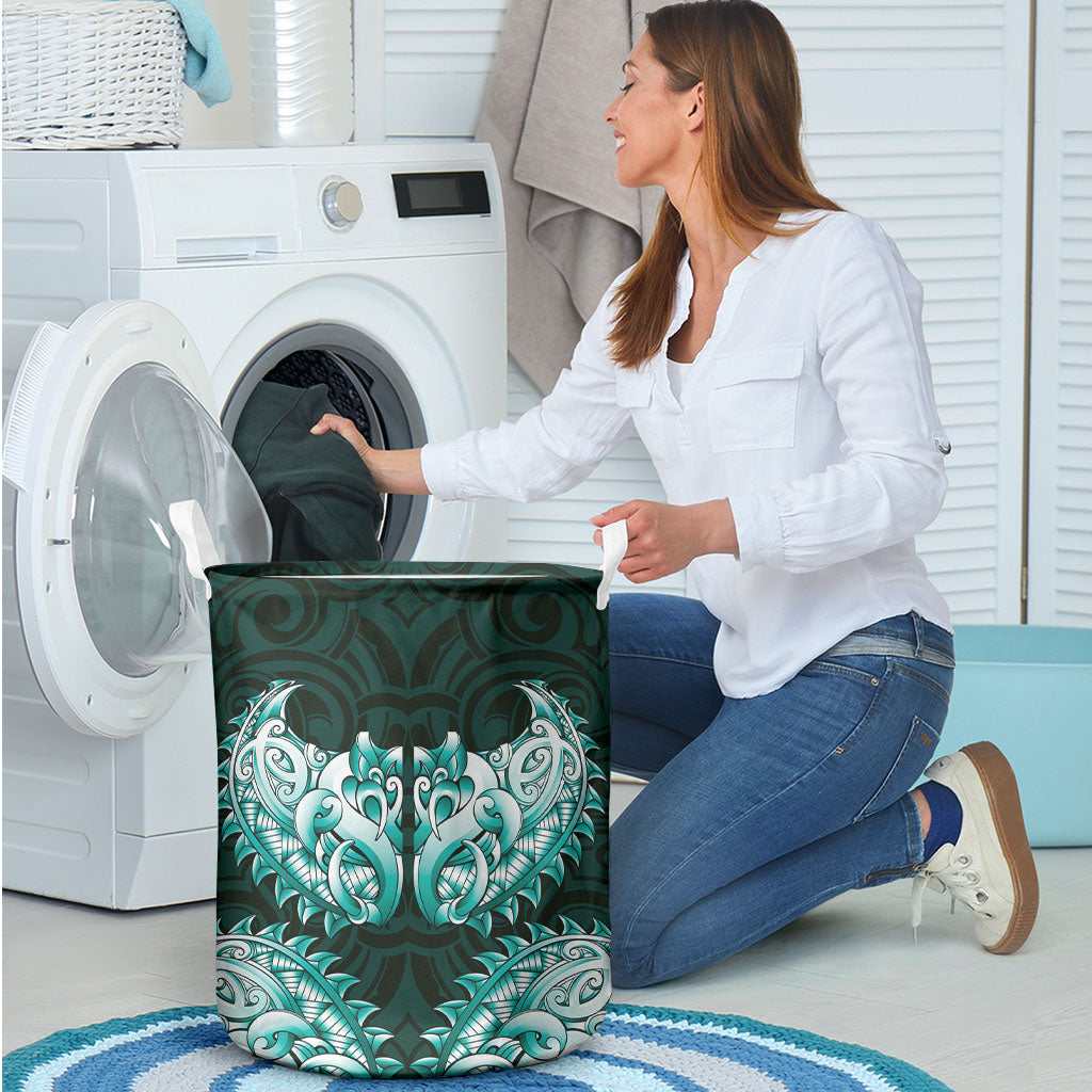 New Zealand Ta Moko Laundry Basket Aotearoa Maori Chest Tattoo Turquoise LT14 - Polynesian Pride