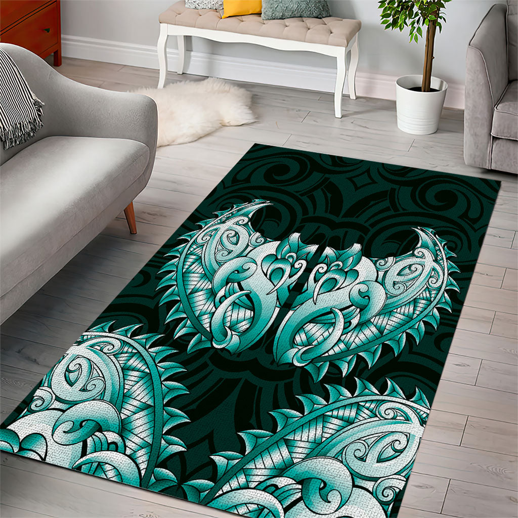 New Zealand Ta Moko Area Rug Aotearoa Maori Chest Tattoo Turquoise LT14 - Polynesian Pride