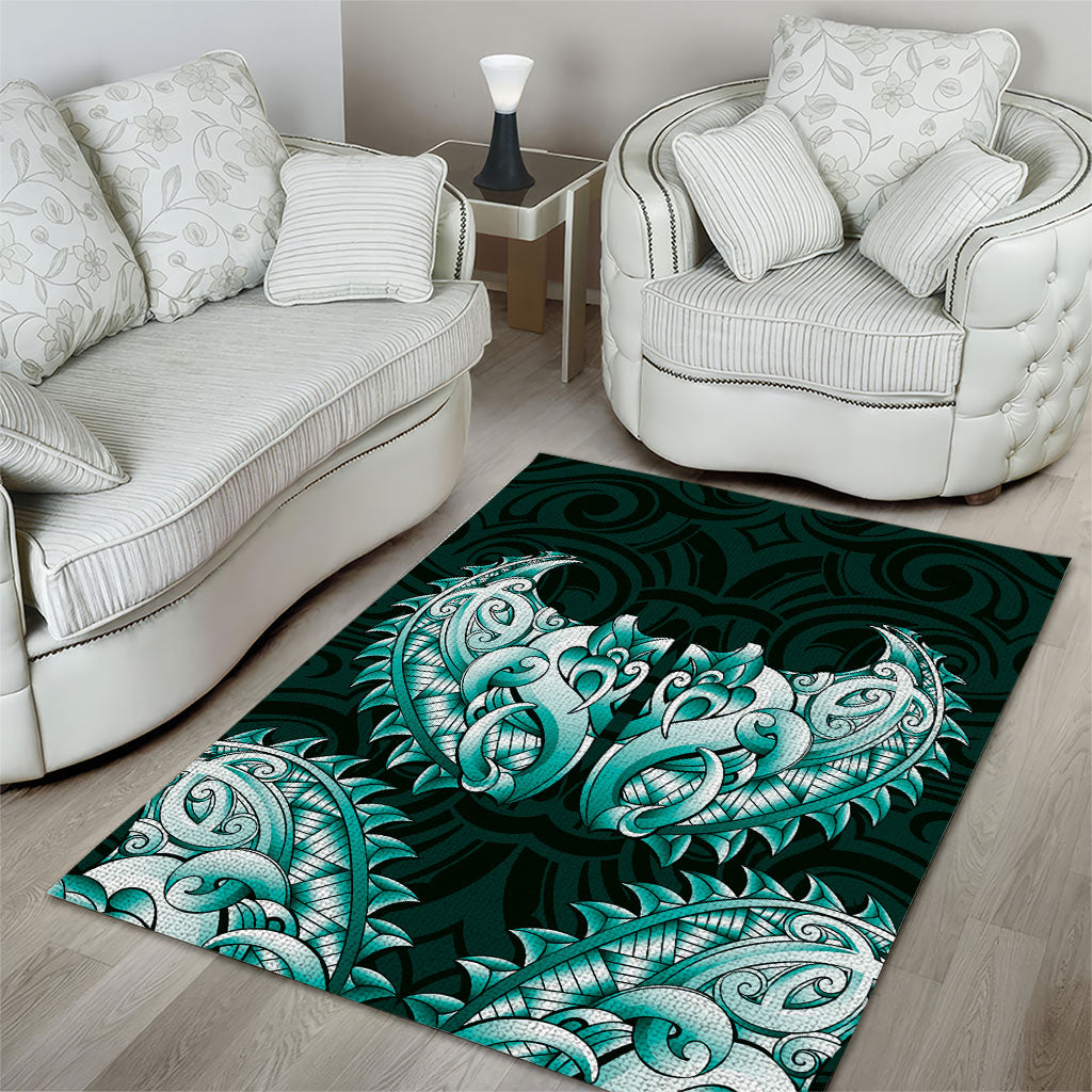 New Zealand Ta Moko Area Rug Aotearoa Maori Chest Tattoo Turquoise LT14 - Polynesian Pride