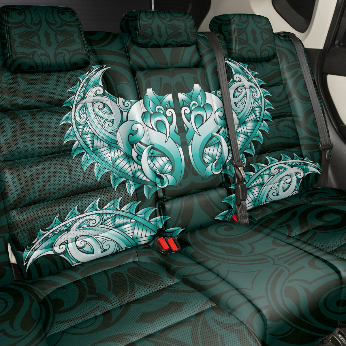 New Zealand Ta Moko Back Car Seat Cover Aotearoa Maori Chest Tattoo Turquoise LT14 - Polynesian Pride