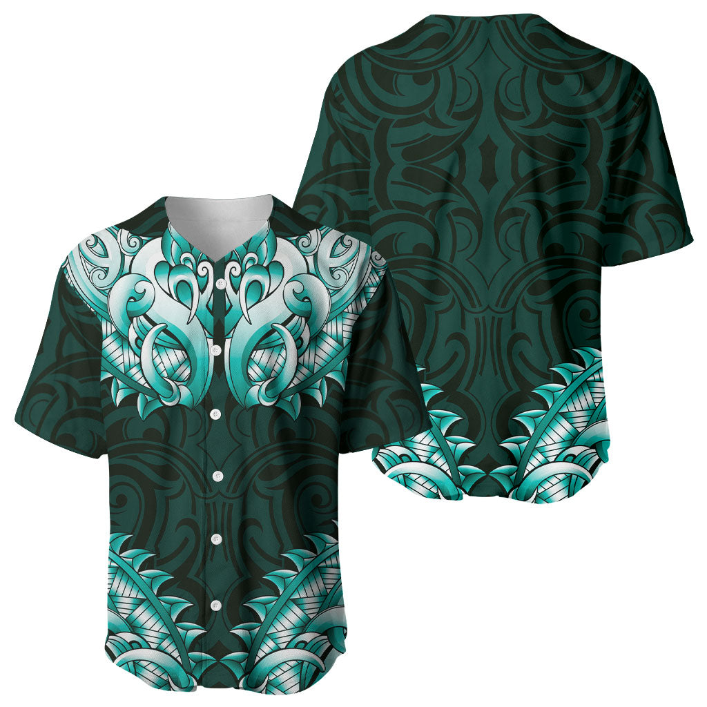 New Zealand Ta Moko Baseball Jersey Aotearoa Maori Chest Tattoo Turquoise LT14 - Polynesian Pride