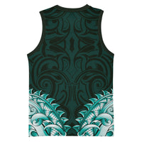 New Zealand Ta Moko Basketball Jersey Aotearoa Maori Chest Tattoo Turquoise LT14 - Polynesian Pride