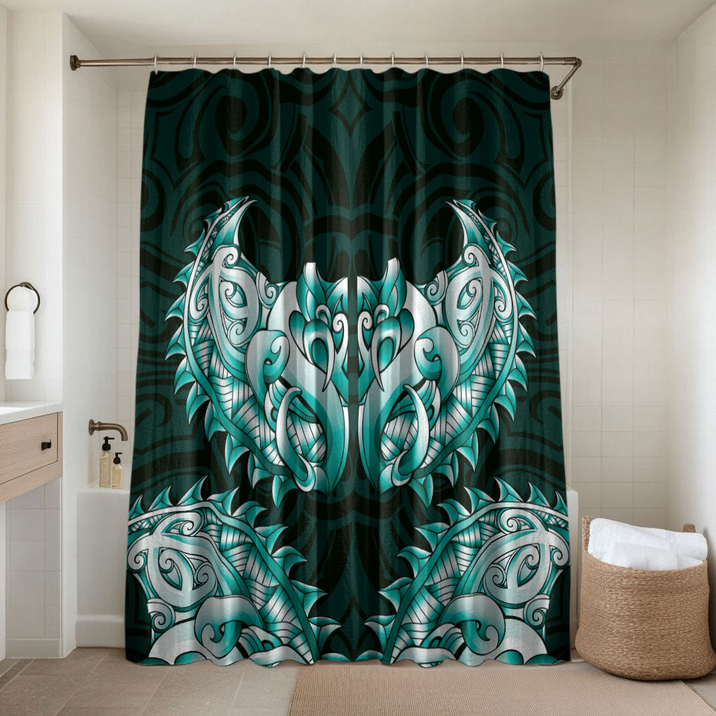 New Zealand Ta Moko Bathroom Set Aotearoa Maori Chest Tattoo Turquoise LT14 Shower Curtain Only Turquoise - Polynesian Pride