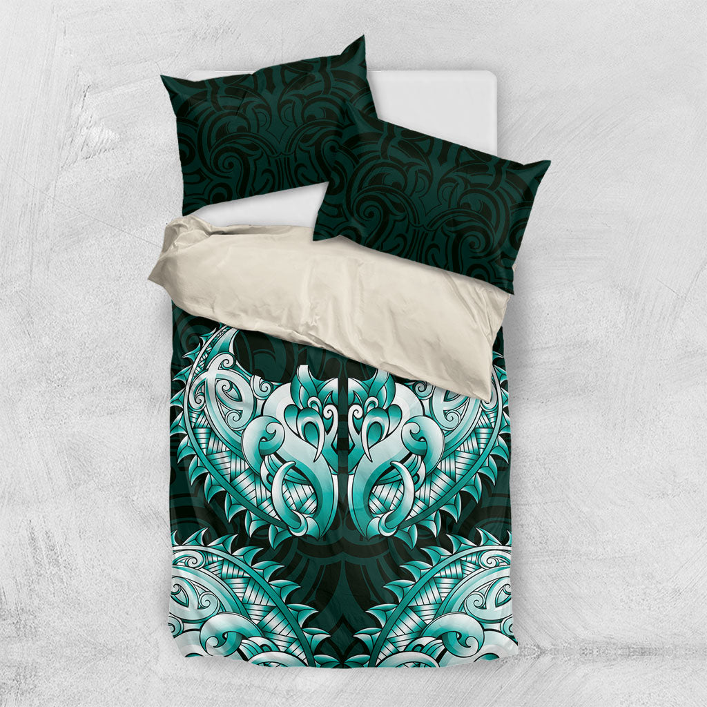 New Zealand Ta Moko Bedding Set Aotearoa Maori Chest Tattoo Turquoise LT14 US Twin 172cm x 218cm Turquoise - Polynesian Pride