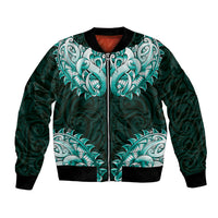 New Zealand Ta Moko Bomber Jacket Aotearoa Maori Chest Tattoo Turquoise LT14 Unisex Turquoise - Polynesian Pride