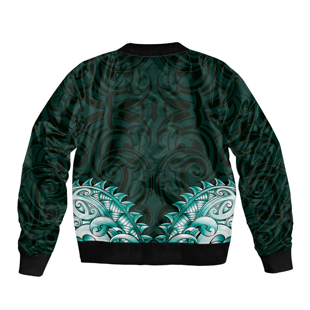 New Zealand Ta Moko Bomber Jacket Aotearoa Maori Chest Tattoo Turquoise LT14 - Polynesian Pride