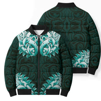 New Zealand Ta Moko Bomber Puffer Jacket Aotearoa Maori Chest Tattoo Turquoise LT14 - Polynesian Pride