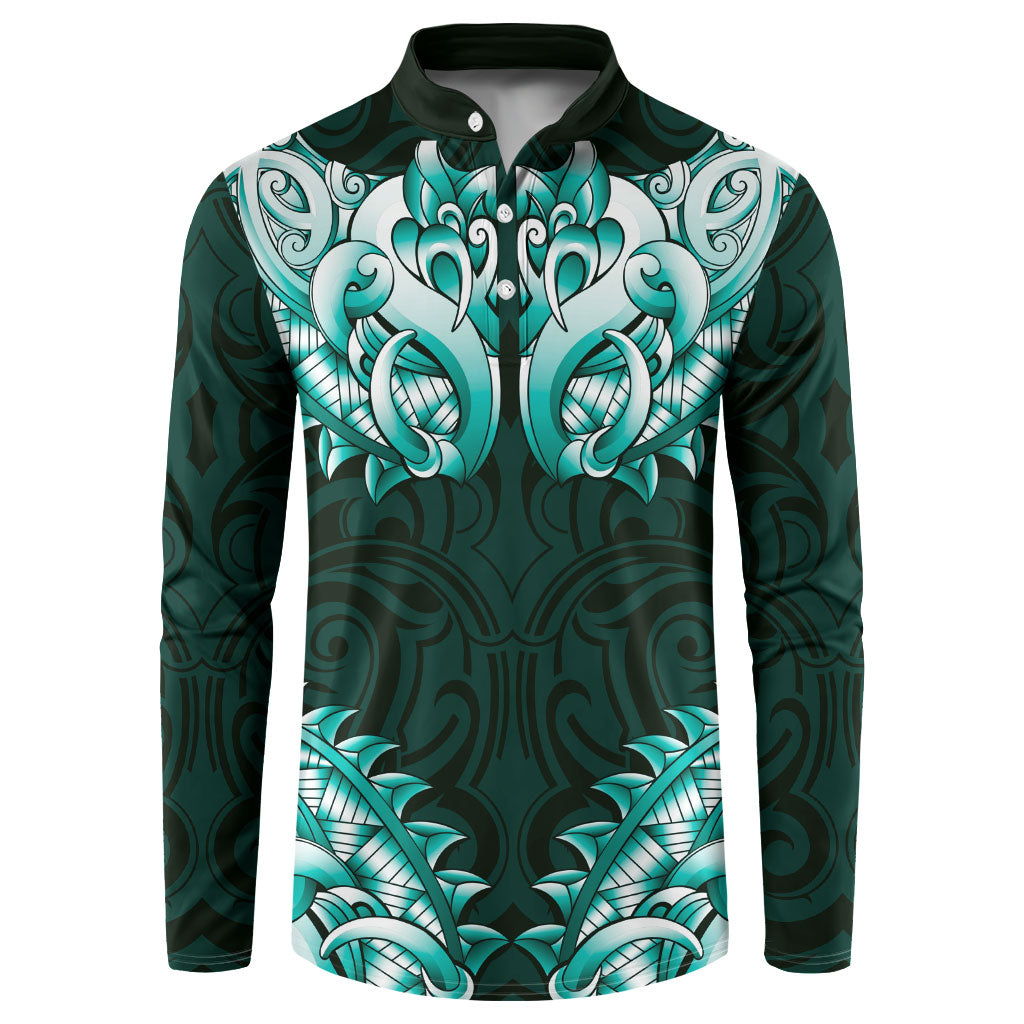 New Zealand Ta Moko Button Sweatshirt Aotearoa Maori Chest Tattoo Turquoise LT14 Turquoise - Polynesian Pride