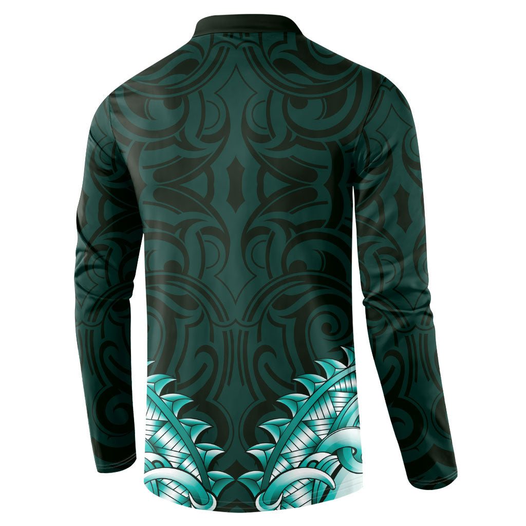 New Zealand Ta Moko Button Sweatshirt Aotearoa Maori Chest Tattoo Turquoise LT14 - Polynesian Pride