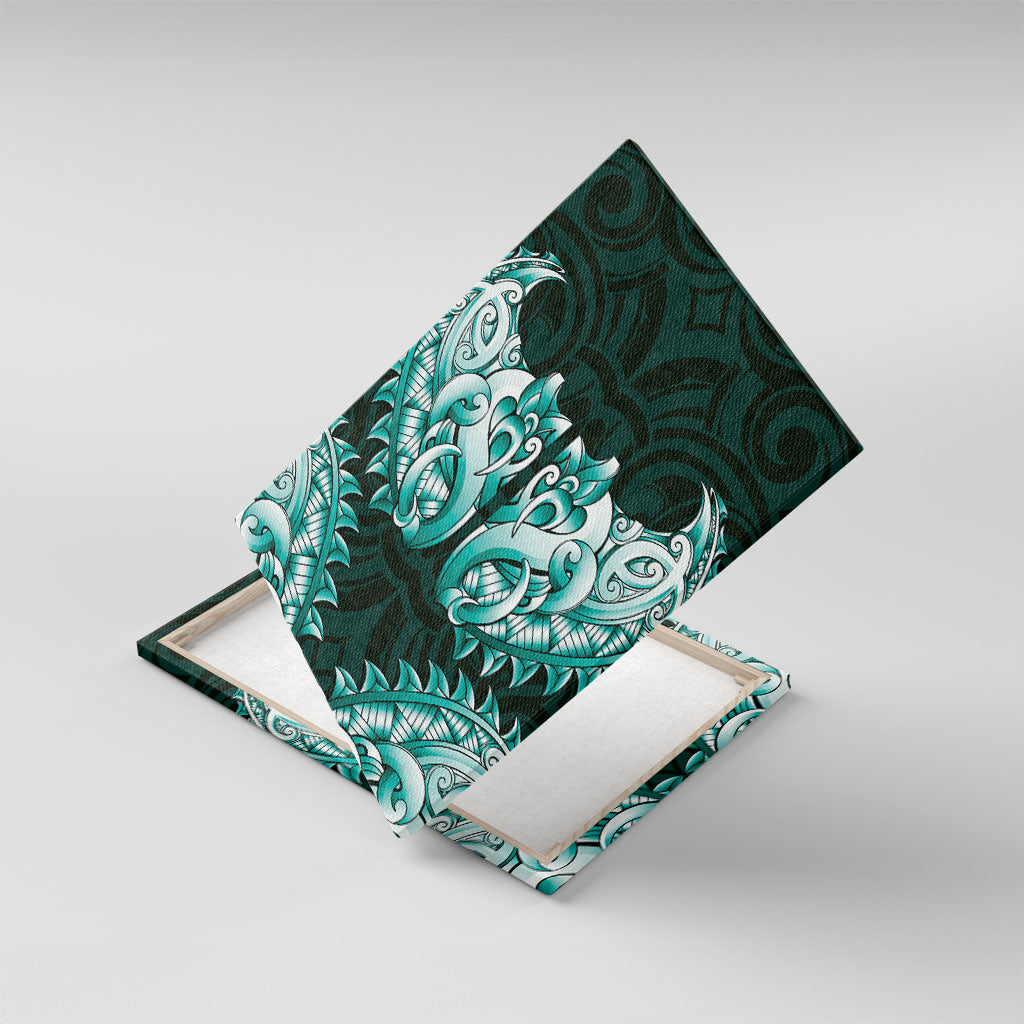 New Zealand Ta Moko Canvas Wall Art Aotearoa Maori Chest Tattoo Turquoise LT14 With Frame Turquoise - Polynesian Pride