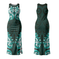 New Zealand Ta Moko Couples Matching Tank Maxi Dress and Long Sleeve Button Shirt Aotearoa Maori Chest Tattoo Turquoise LT14 - Polynesian Pride