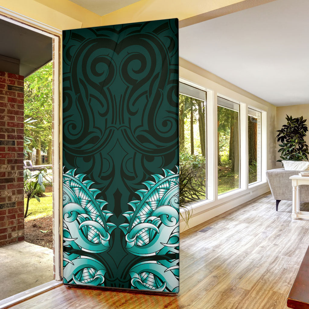 New Zealand Ta Moko Door Cover Aotearoa Maori Chest Tattoo Turquoise LT14 - Polynesian Pride