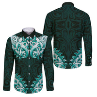 New Zealand Ta Moko Family Matching Puletasi and Hawaiian Shirt Aotearoa Maori Chest Tattoo Turquoise LT14 Dad's Shirt - Long Sleeve Turquoise - Polynesian Pride