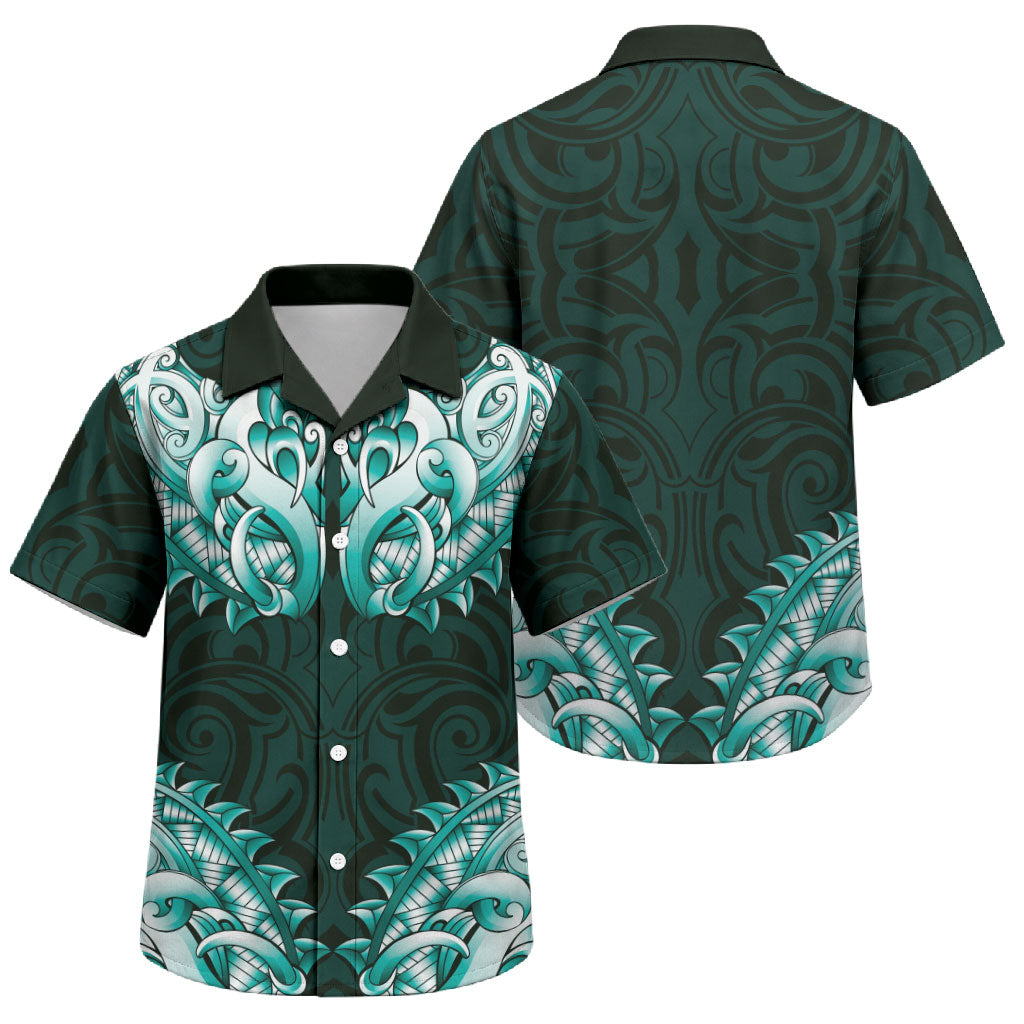 New Zealand Ta Moko Family Matching Short Sleeve Bodycon Dress and Hawaiian Shirt Aotearoa Maori Chest Tattoo Turquoise LT14 Son's Shirt Turquoise - Polynesian Pride