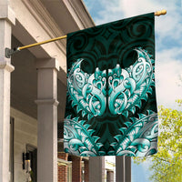 New Zealand Ta Moko Garden Flag Aotearoa Maori Chest Tattoo Turquoise LT14 House Flag Turquoise - Polynesian Pride