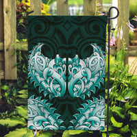 New Zealand Ta Moko Garden Flag Aotearoa Maori Chest Tattoo Turquoise LT14 Garden Flag Turquoise - Polynesian Pride