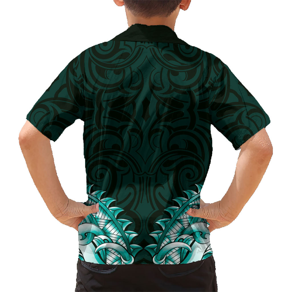 New Zealand Ta Moko Kid Hawaiian Shirt Aotearoa Maori Chest Tattoo Turquoise LT14 - Polynesian Pride
