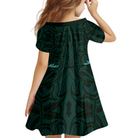 New Zealand Ta Moko Kid Short Sleeve Dress Aotearoa Maori Chest Tattoo Turquoise LT14 - Polynesian Pride