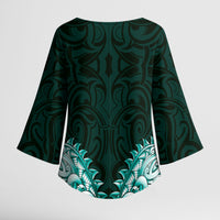 New Zealand Ta Moko Kimono Sleeve Blouse Aotearoa Maori Chest Tattoo Turquoise LT14 - Polynesian Pride