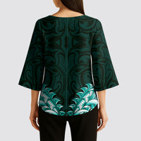 New Zealand Ta Moko Kimono Sleeve Blouse Aotearoa Maori Chest Tattoo Turquoise LT14 - Polynesian Pride